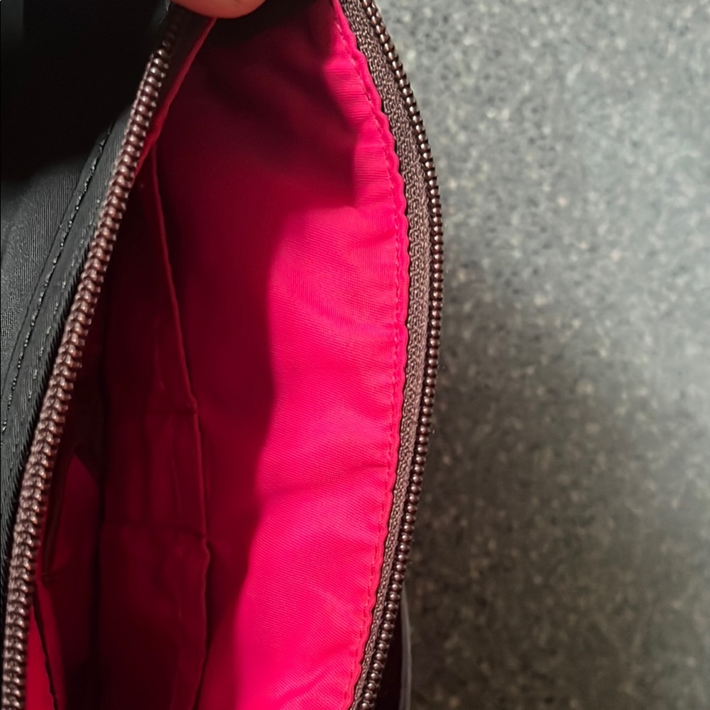 Dooney & Bourke Black Handbag with Brown Leather Strap and Hot Pink Interior - Picture 15 of 16